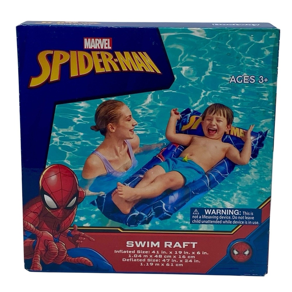 Marvel Spider-Man Swim Raft Kids Blue New NIB Inflatable Pool Float 41in x 19in